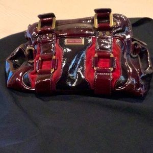 Jimmy Choo cherry red patent leather and suede vintage pocketbook